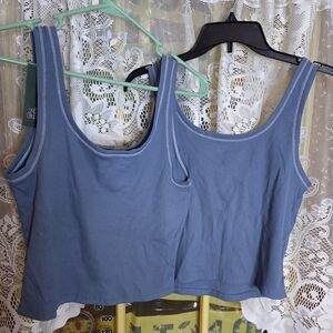 wild fable Blue Ribbed Scoop Crop Tank Top